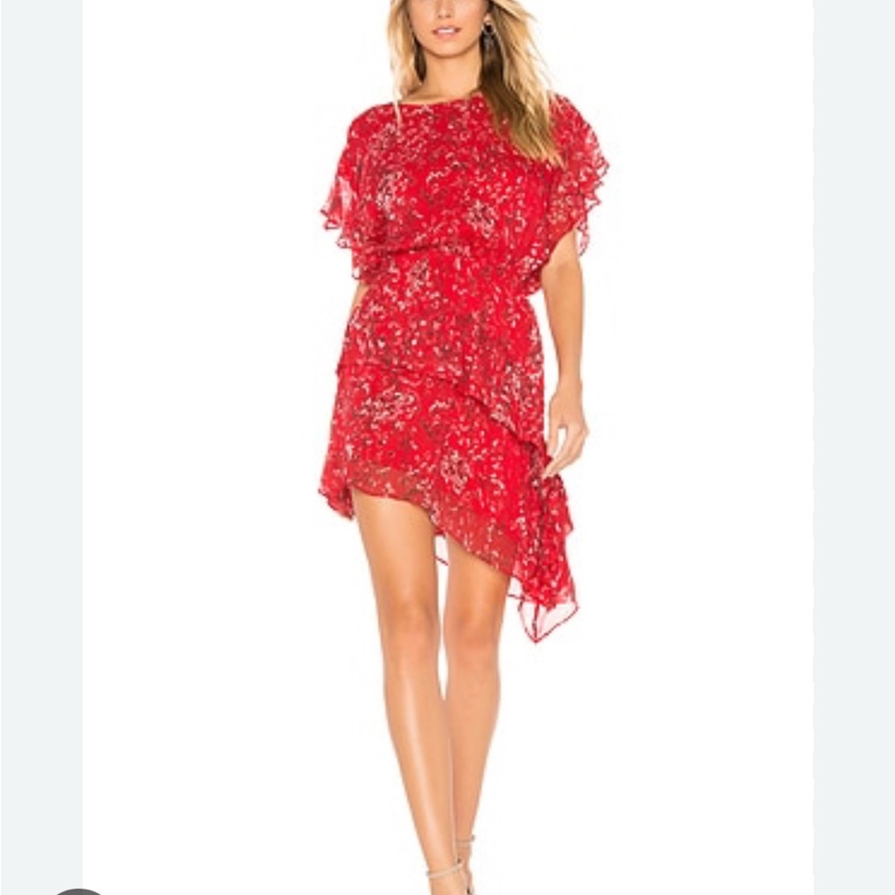IRO One Shoulder Red Floral Dress